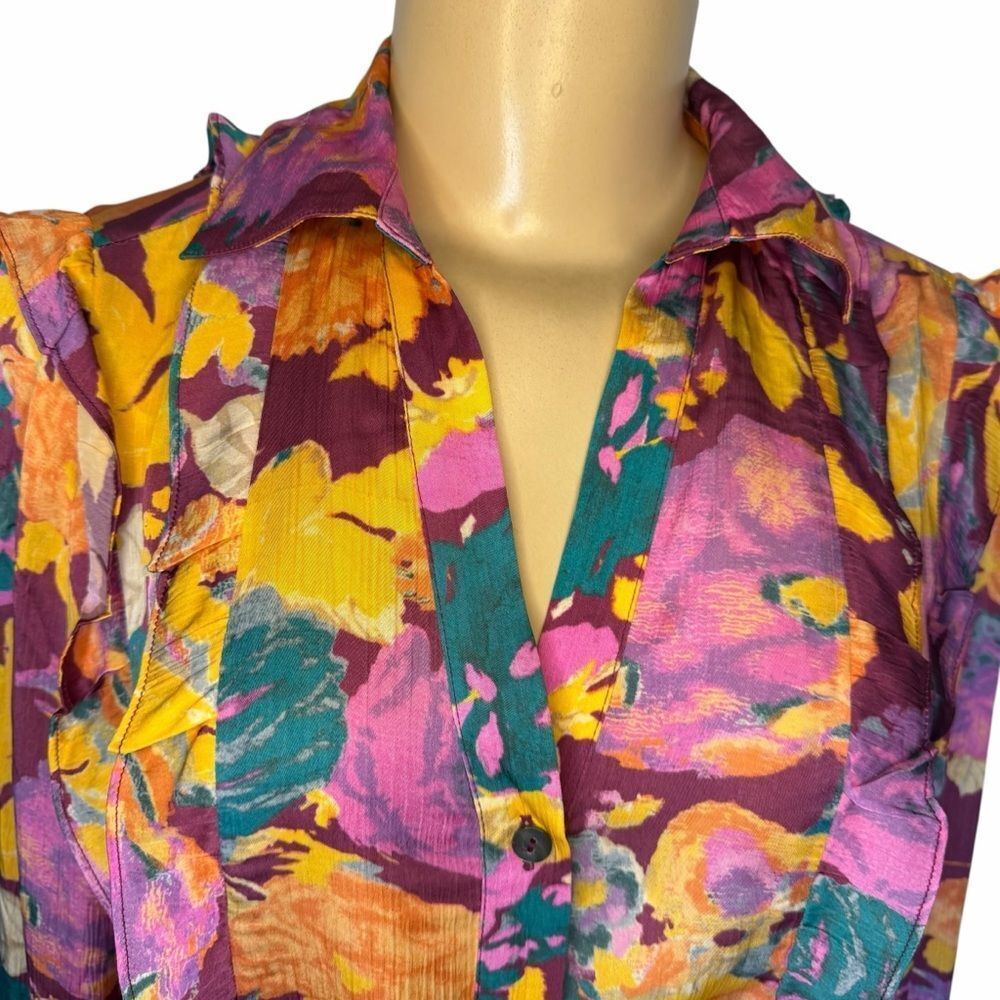 Sundance multicolored Floral long sleeve button up Dress xs NWT - Picture 3 of 6